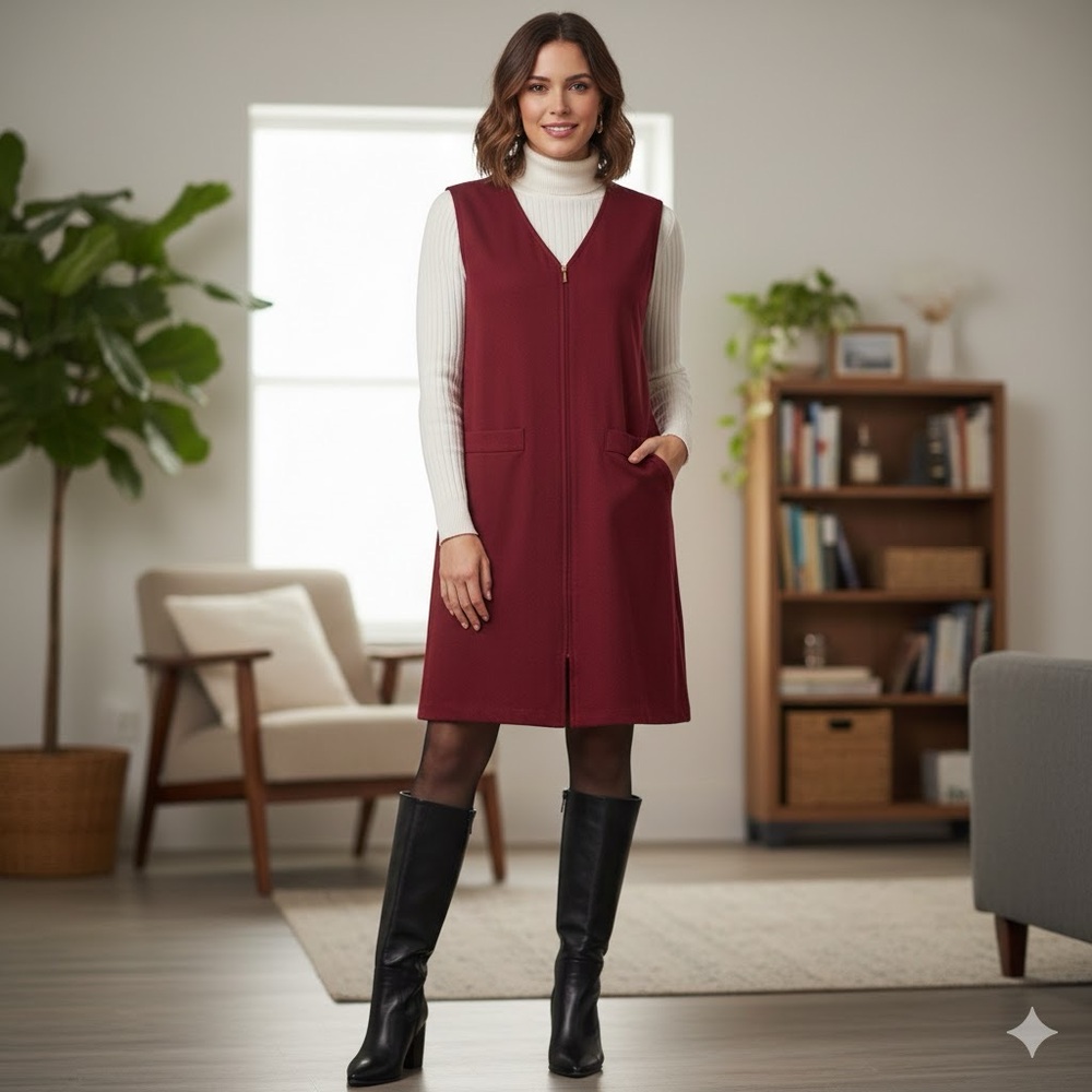 Sag Harbor 100% Wool Dress in Berry Red Size 14 NWT